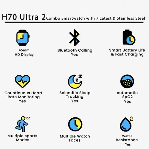 H70 Ultra 2 Multicolor 7 In 1 Smart Watch